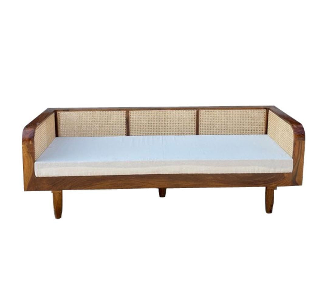 MID CENTURY CANE 3 SEATER SOFA