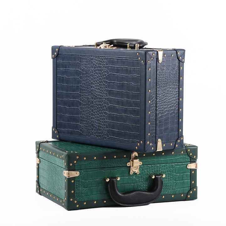 Deep Blue Crocodile Pattern PU Leather 13" Inch Handmade Suitcase Durable Luxury Business Unisex Classic Modern Popular Simple
